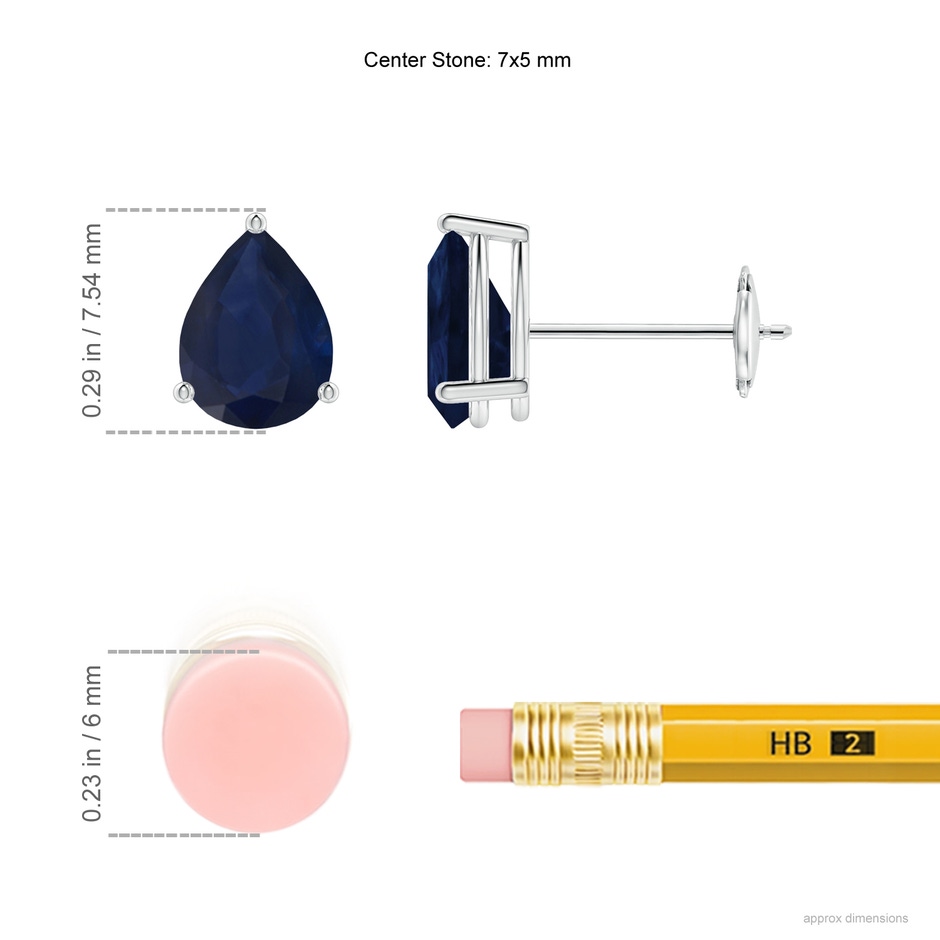 7x5mm A Pear-Shaped Blue Sapphire Stud Earrings in White Gold ruler