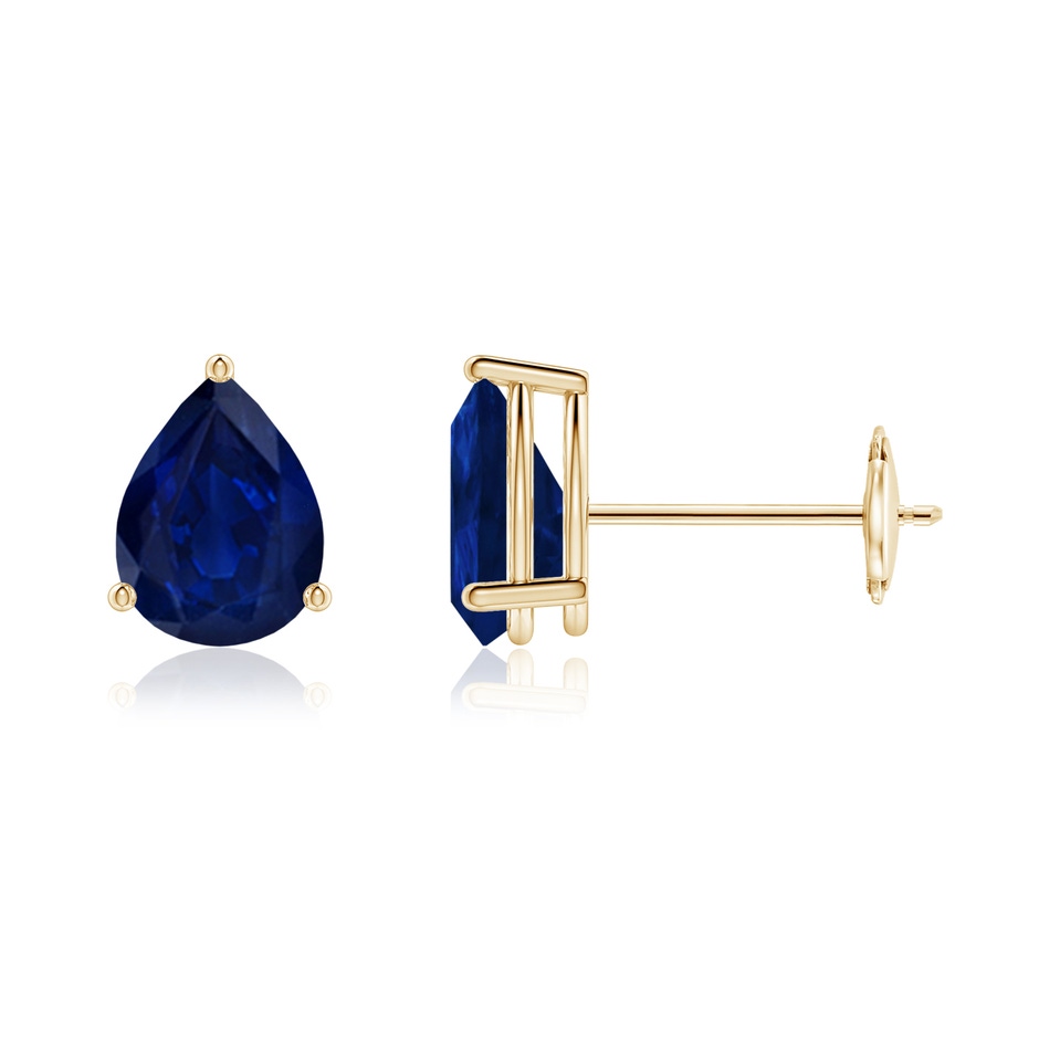 7x5mm AA Pear-Shaped Blue Sapphire Stud Earrings in Yellow Gold 