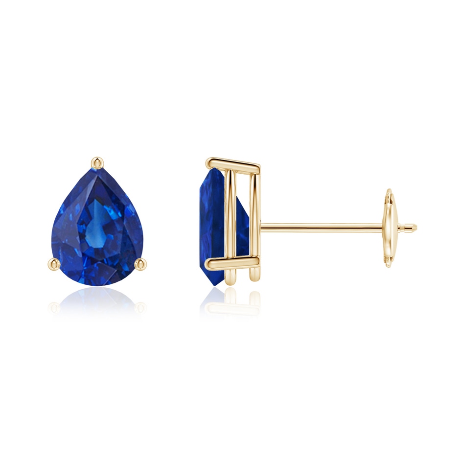 7x5mm AAA Pear-Shaped Blue Sapphire Stud Earrings in Yellow Gold 
