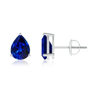 7x5mm AAAA Pear-Shaped Blue Sapphire Stud Earrings in P950 Platinum
