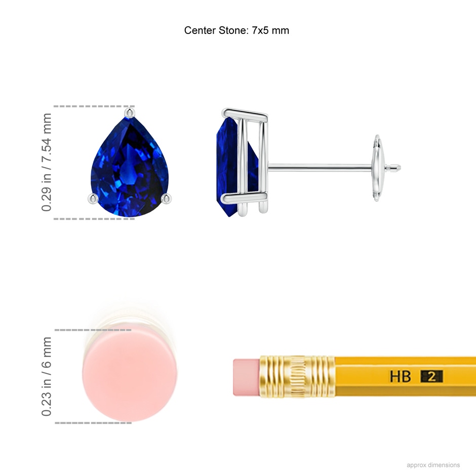 7x5mm AAAA Pear-Shaped Blue Sapphire Stud Earrings in White Gold ruler