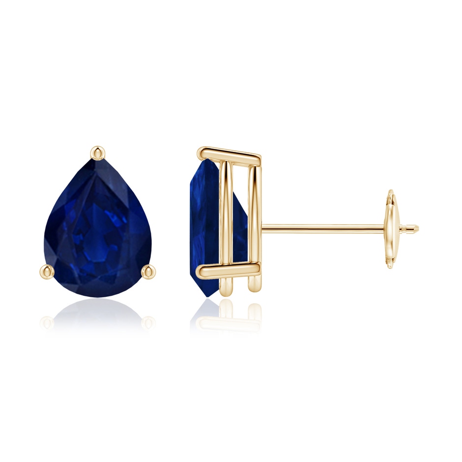 8x6mm AA Pear-Shaped Blue Sapphire Stud Earrings in Yellow Gold 