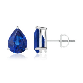 8x6mm AAA Pear-Shaped Blue Sapphire Stud Earrings in P950 Platinum