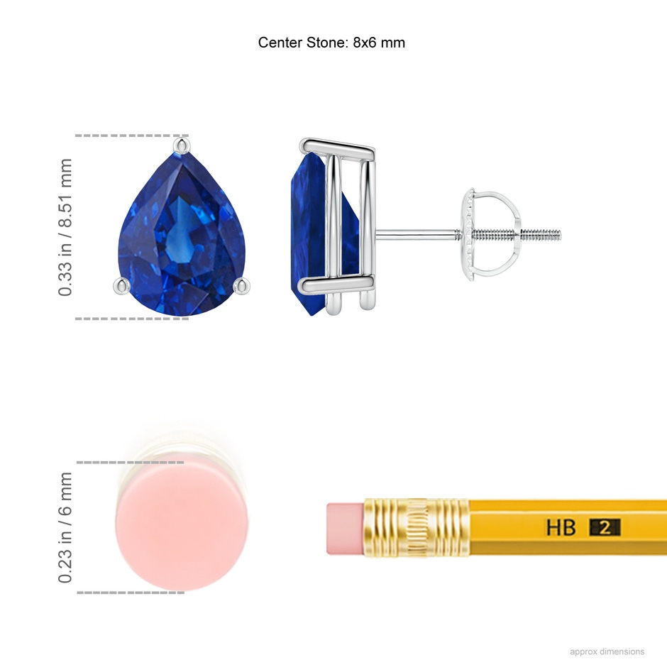 8x6mm AAA Pear-Shaped Blue Sapphire Stud Earrings in P950 Platinum ruler