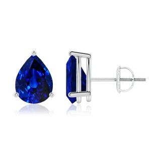 8x6mm AAAA Pear-Shaped Blue Sapphire Stud Earrings in P950 Platinum