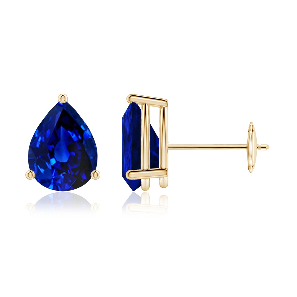 8x6mm Lab-Grown Pear-Shaped Blue Sapphire Stud Earrings in Yellow Gold