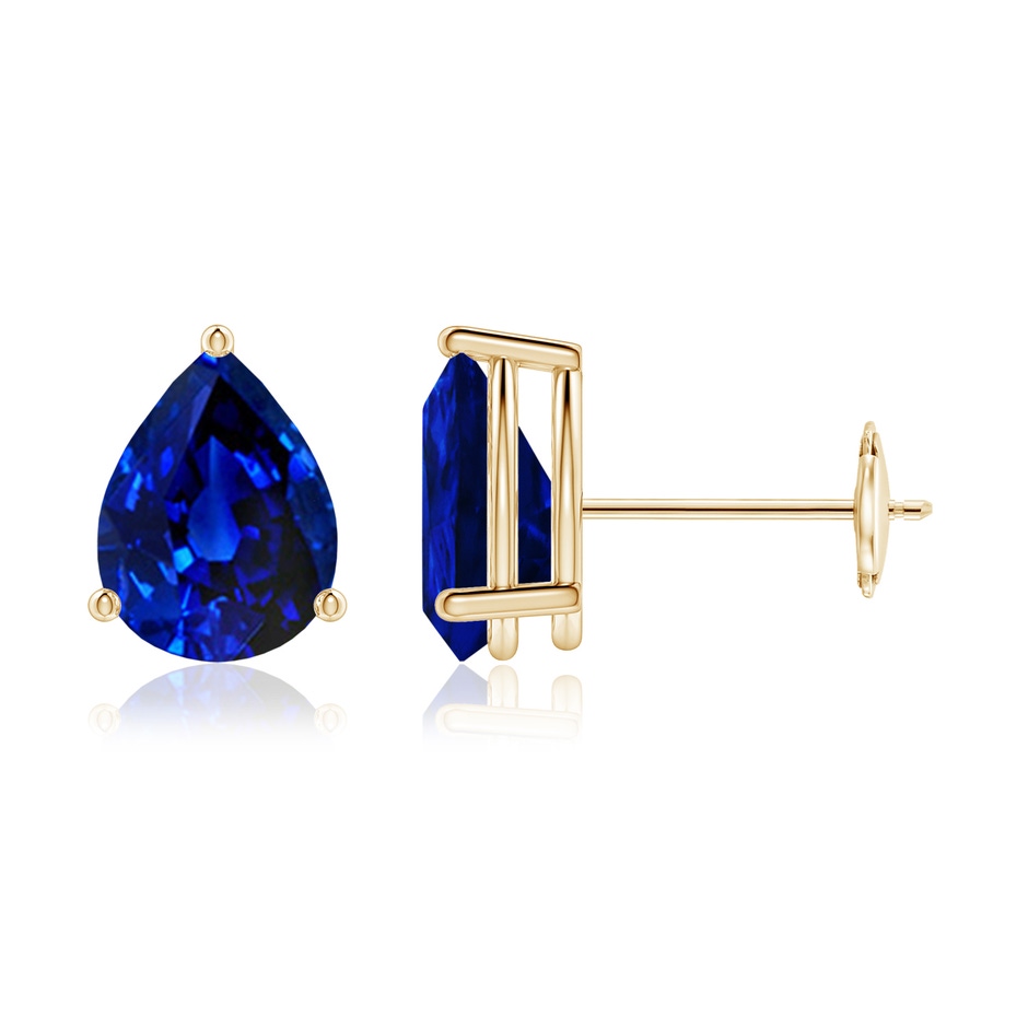 8x6mm Lab-Grown Pear-Shaped Blue Sapphire Stud Earrings in Yellow Gold 