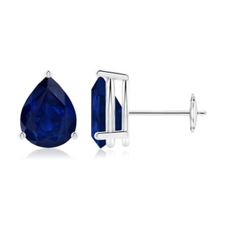 9x7mm AA Pear-Shaped Blue Sapphire Stud Earrings in White Gold