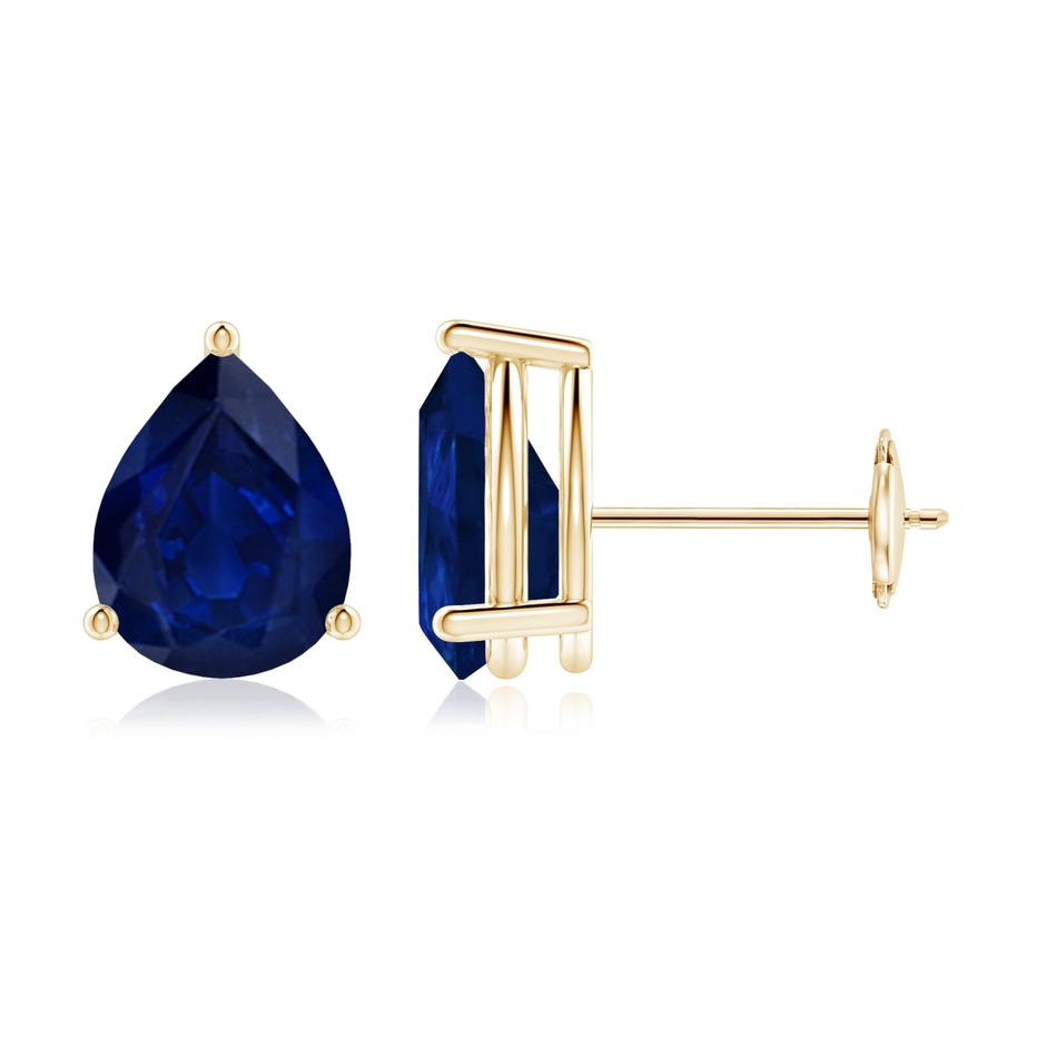 9x7mm AA Pear-Shaped Blue Sapphire Stud Earrings in Yellow Gold 