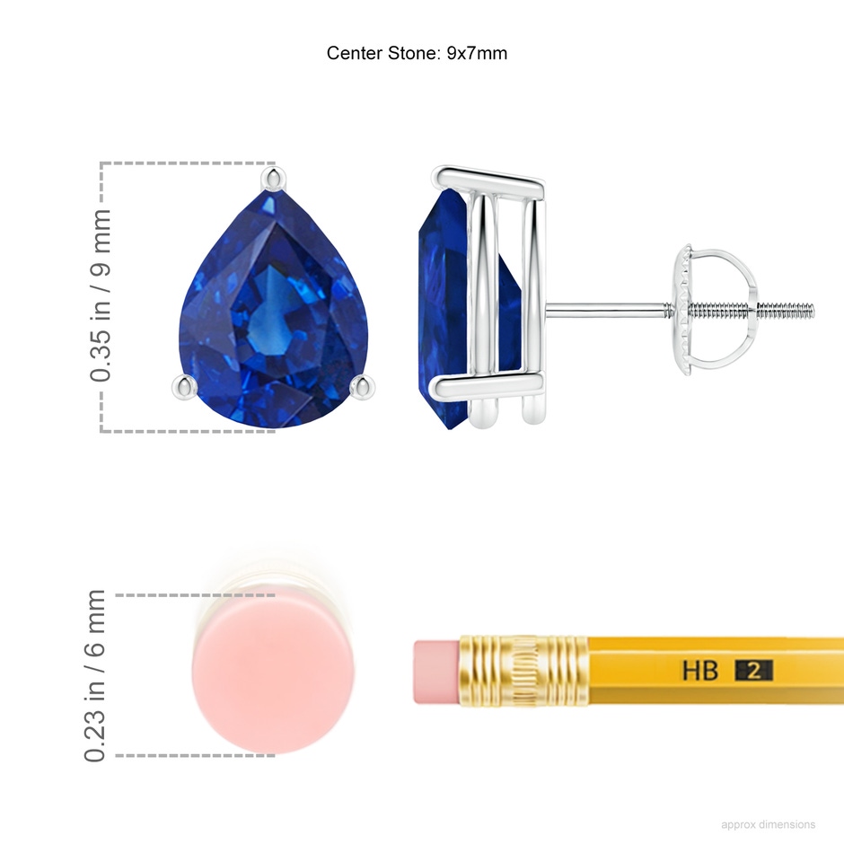 9x7mm AAA Pear-Shaped Blue Sapphire Stud Earrings in P950 Platinum ruler