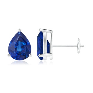 9x7mm AAA Pear-Shaped Blue Sapphire Stud Earrings in White Gold