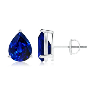 9x7mm AAAA Pear-Shaped Blue Sapphire Stud Earrings in P950 Platinum