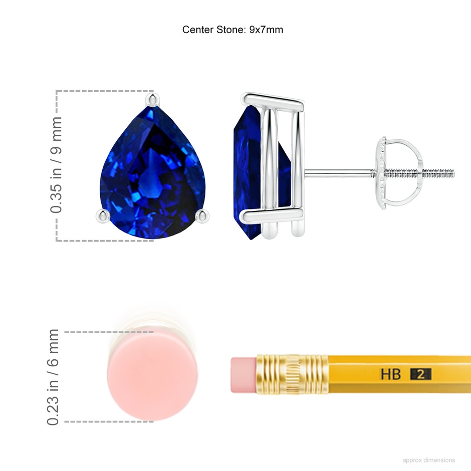 9x7mm AAAA Pear-Shaped Blue Sapphire Stud Earrings in P950 Platinum ruler