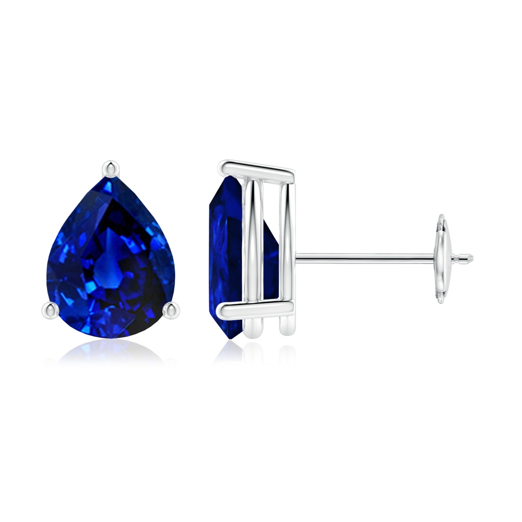 9x7mm Lab-Grown Pear-Shaped Blue Sapphire Stud Earrings in White Gold