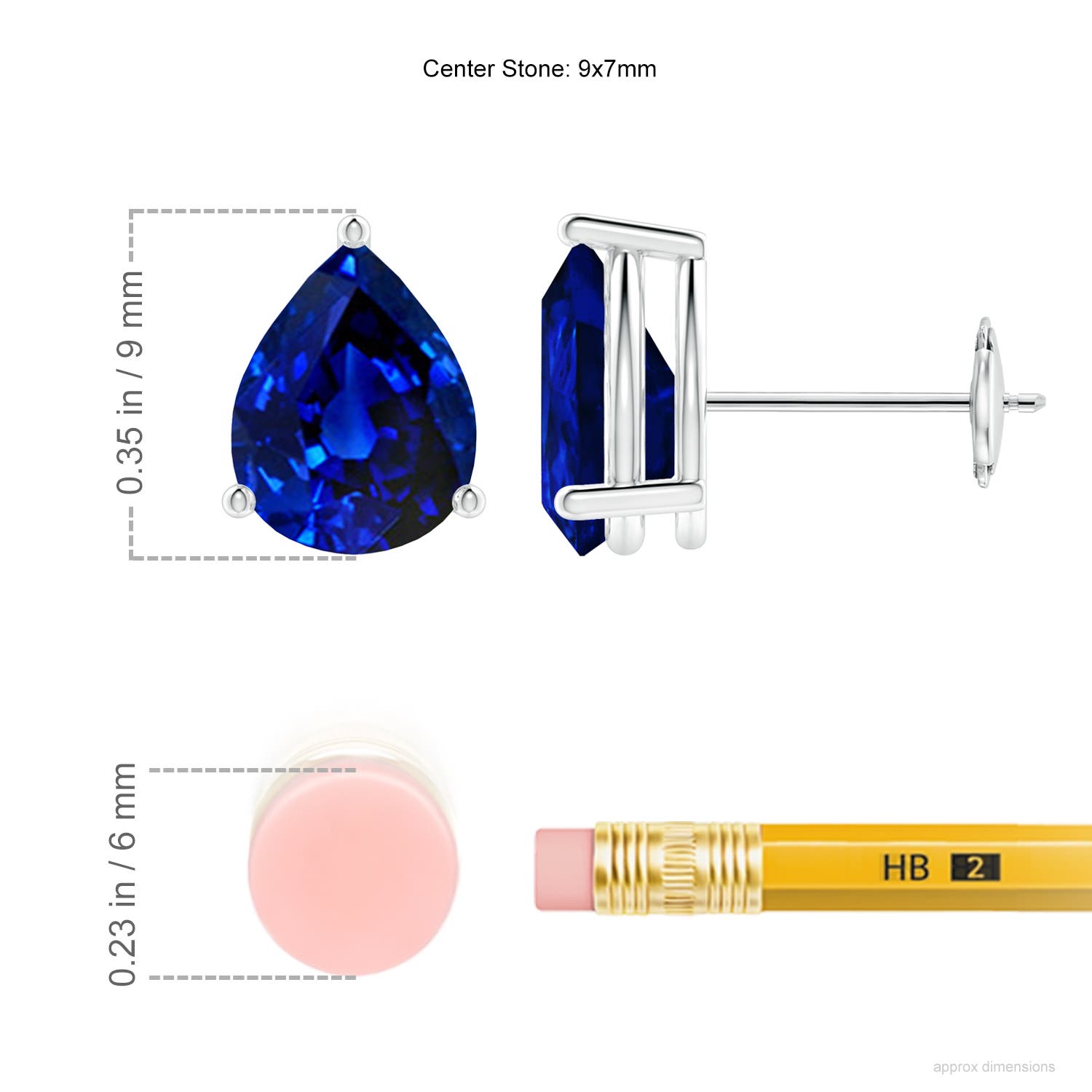 9x7mm AAAA Pear-Shaped Blue Sapphire Stud Earrings in White Gold - ruler