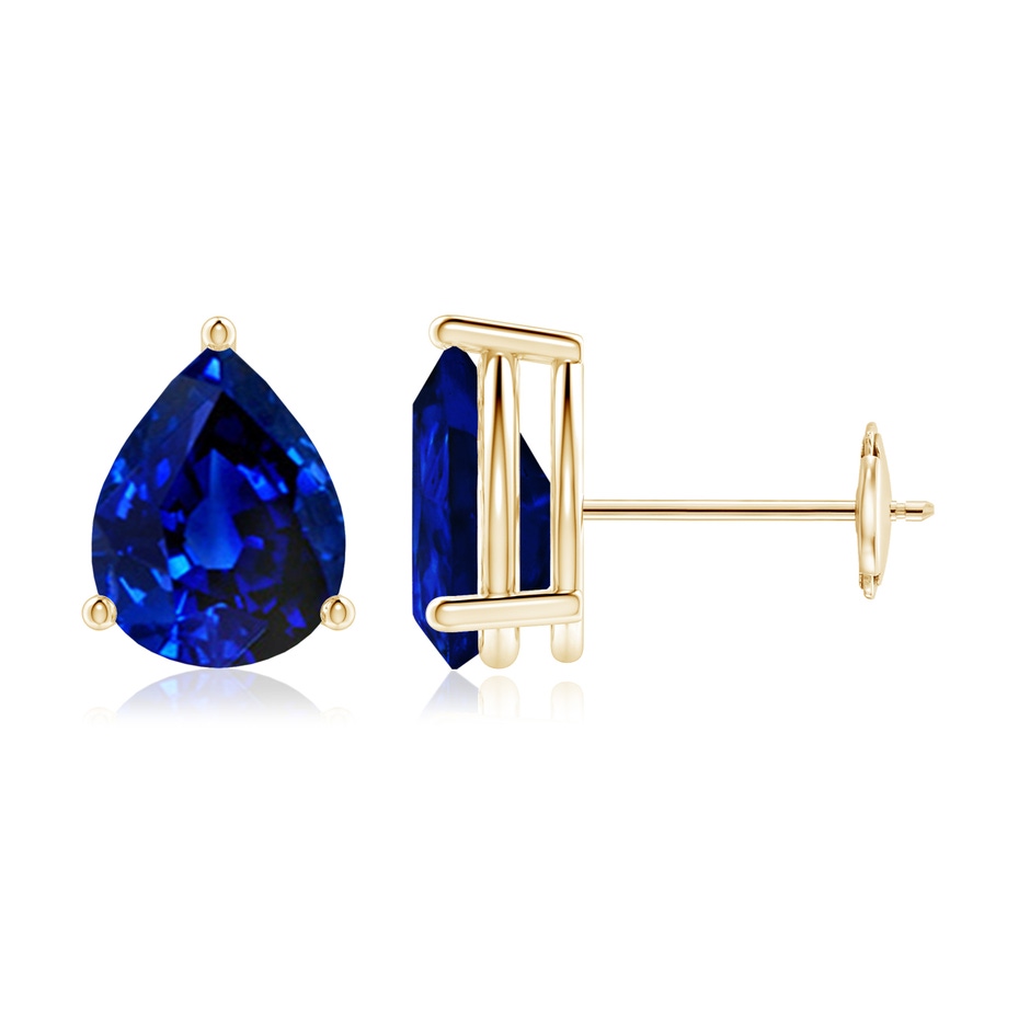 9x7mm AAAA Pear-Shaped Blue Sapphire Stud Earrings in Yellow Gold 