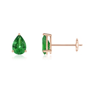 6x4mm AAA Pear-Shaped Tsavorite Stud Earrings in Rose Gold