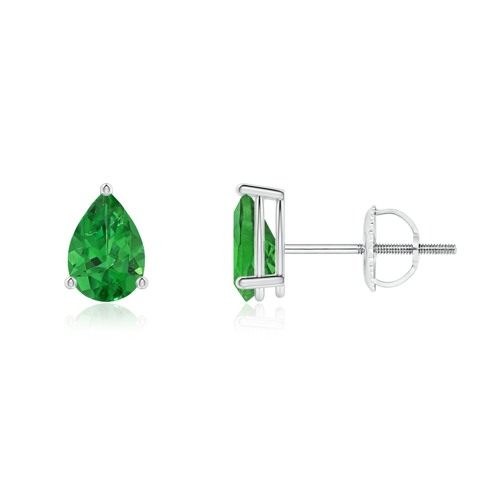 6x4mm AAAA Pear-Shaped Tsavorite Stud Earrings in P950 Platinum