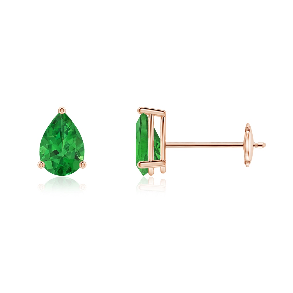 6x4mm AAAA Pear-Shaped Tsavorite Stud Earrings in Rose Gold