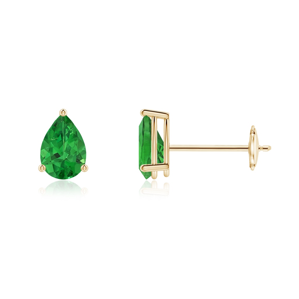 6x4mm AAAA Pear-Shaped Tsavorite Stud Earrings in Yellow Gold