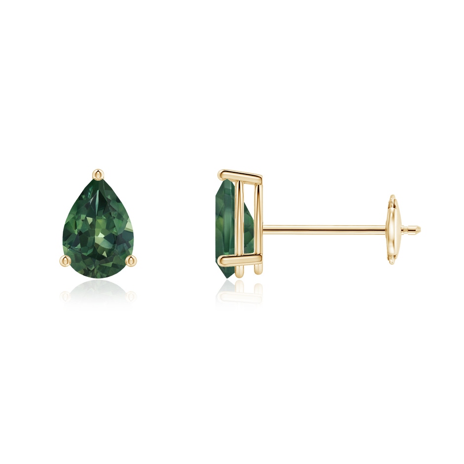 6x4mm AA Pear-Shaped Teal Montana Sapphire Stud Earrings in Yellow Gold 