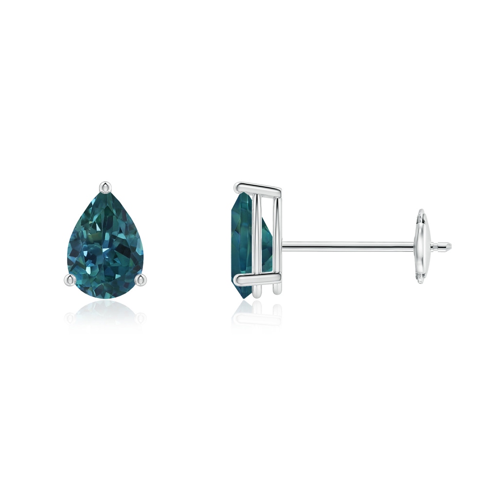 6x4mm AAA Pear-Shaped Teal Montana Sapphire Stud Earrings in 9K White Gold