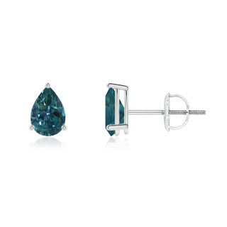 6x4mm AAA Pear-Shaped Teal Montana Sapphire Stud Earrings in P950 Platinum