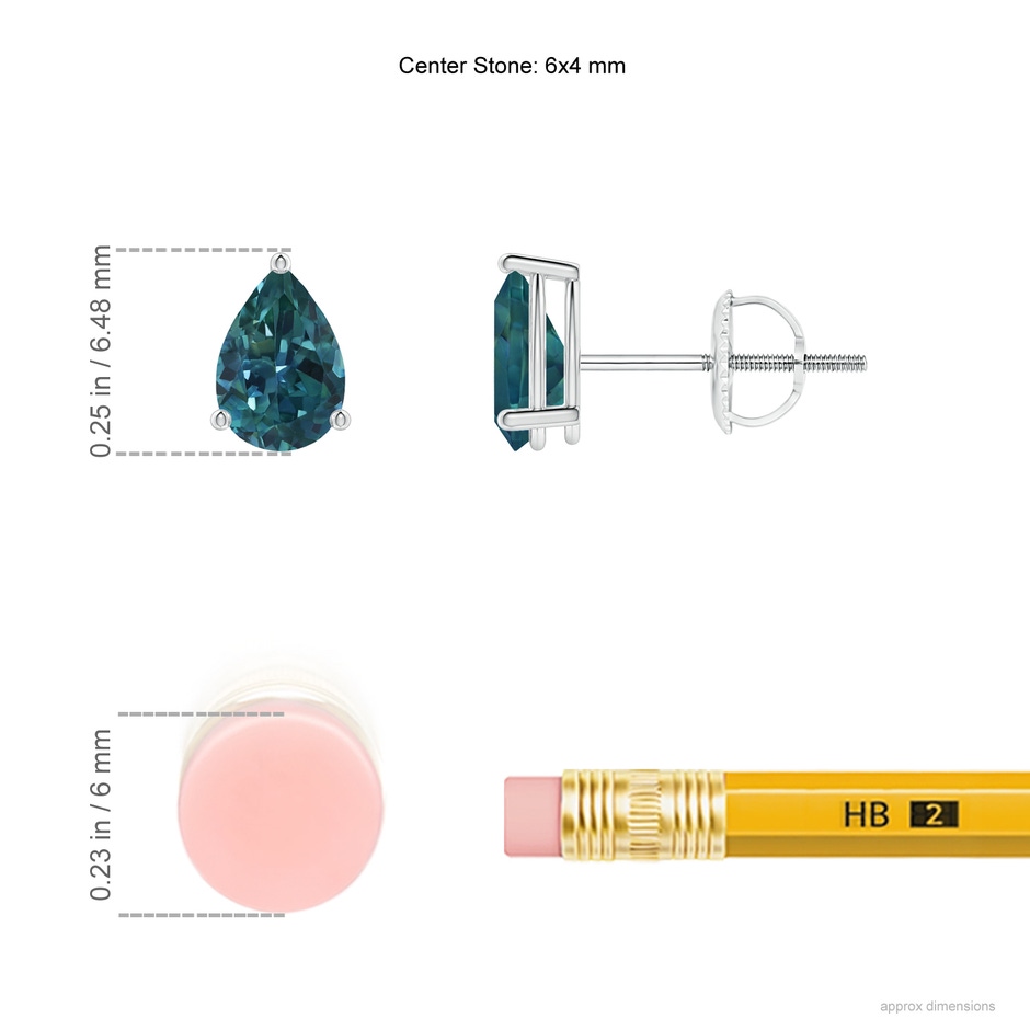 6x4mm AAA Pear-Shaped Teal Montana Sapphire Stud Earrings in P950 Platinum ruler