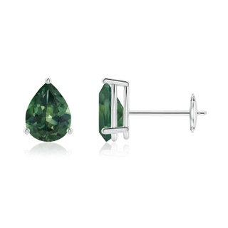 7x5mm AA Pear-Shaped Teal Montana Sapphire Stud Earrings in 10K White Gold