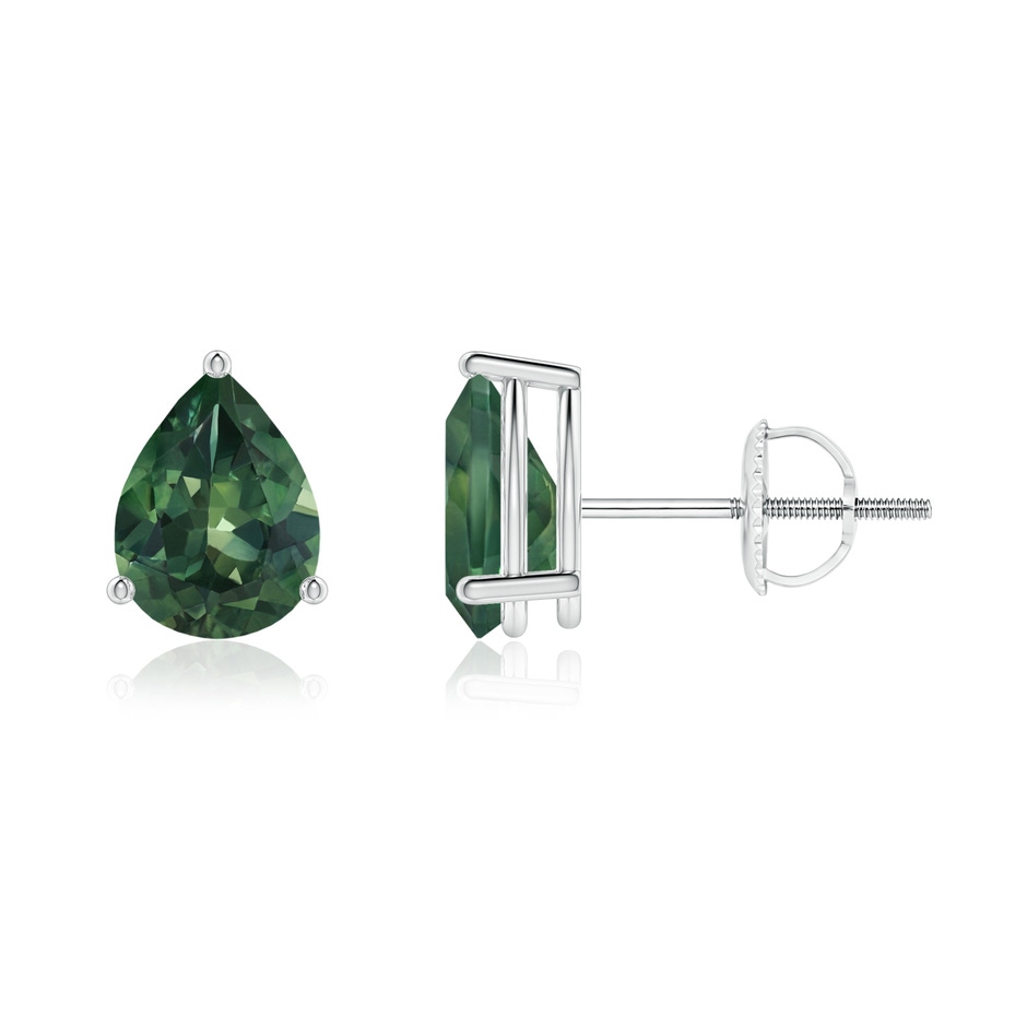 7x5mm AA Pear-Shaped Teal Montana Sapphire Stud Earrings in P950 Platinum 