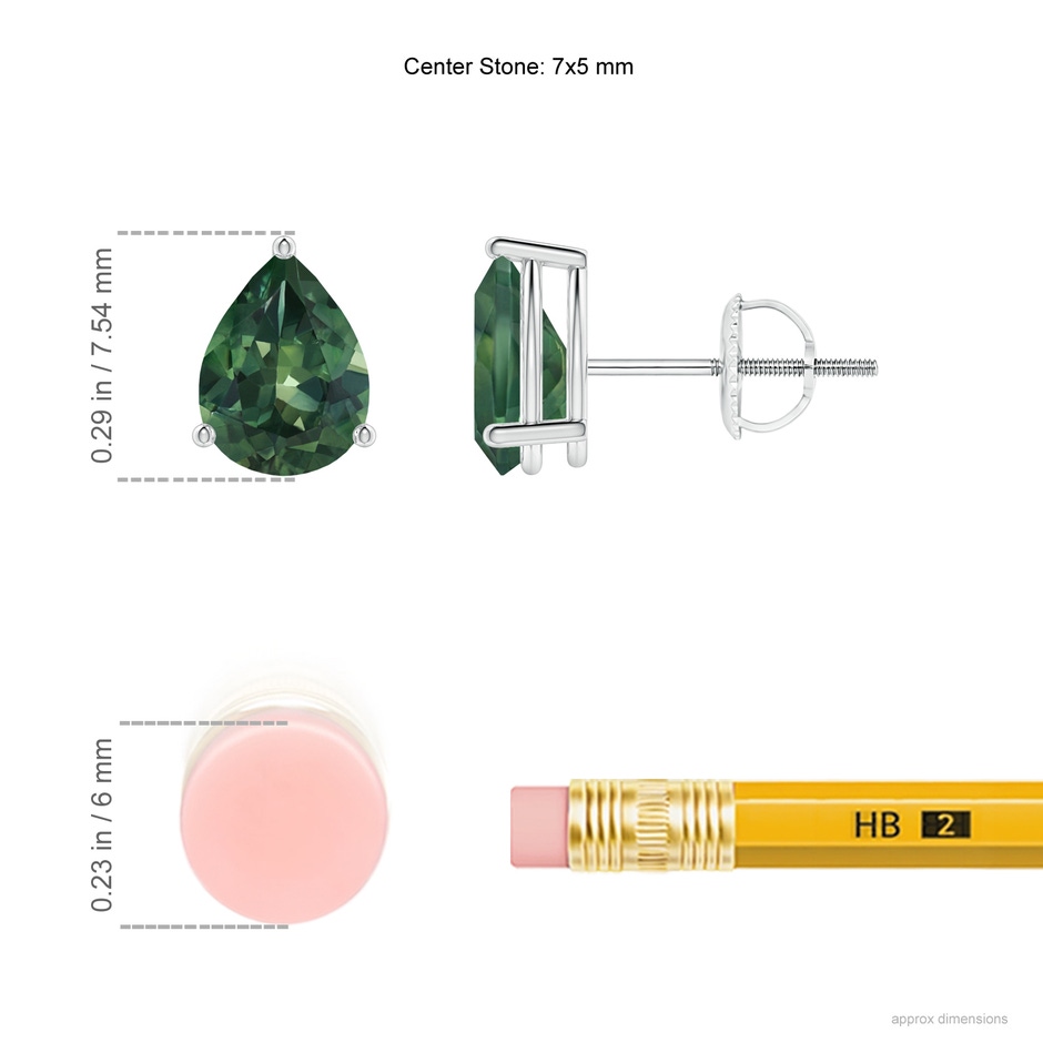 7x5mm AA Pear-Shaped Teal Montana Sapphire Stud Earrings in P950 Platinum ruler