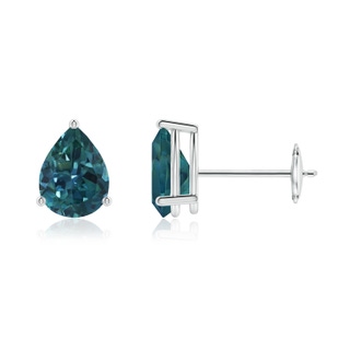 7x5mm AAA Pear-Shaped Teal Montana Sapphire Stud Earrings in White Gold