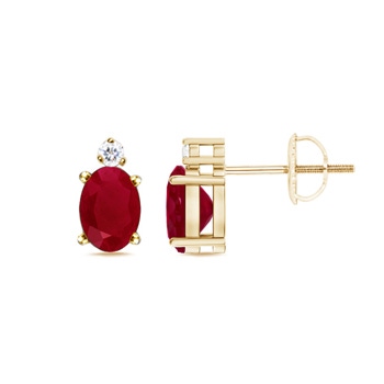 6x4mm AA Prong-Set Oval Ruby Stud Earrings in Yellow Gold in Yellow Gold 