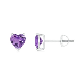 5mm A Amethyst Solitaire Heart Stud Earrings in P950 Platinum