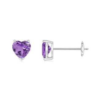 5mm A Amethyst Solitaire Heart Stud Earrings in White Gold
