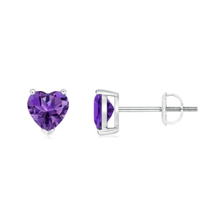 5mm AAAA Amethyst Solitaire Heart Stud Earrings in P950 Platinum