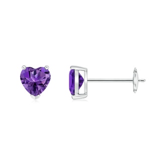 5mm AAAA Amethyst Solitaire Heart Stud Earrings in White Gold