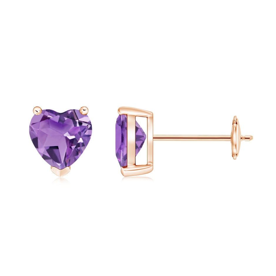 6mm A Amethyst Solitaire Heart Stud Earrings in Rose Gold 
