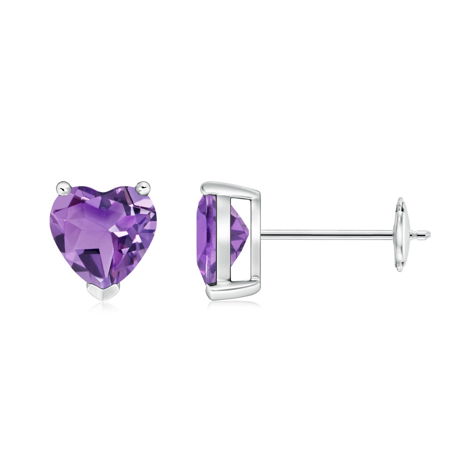 6mm A Amethyst Solitaire Heart Stud Earrings in White Gold 