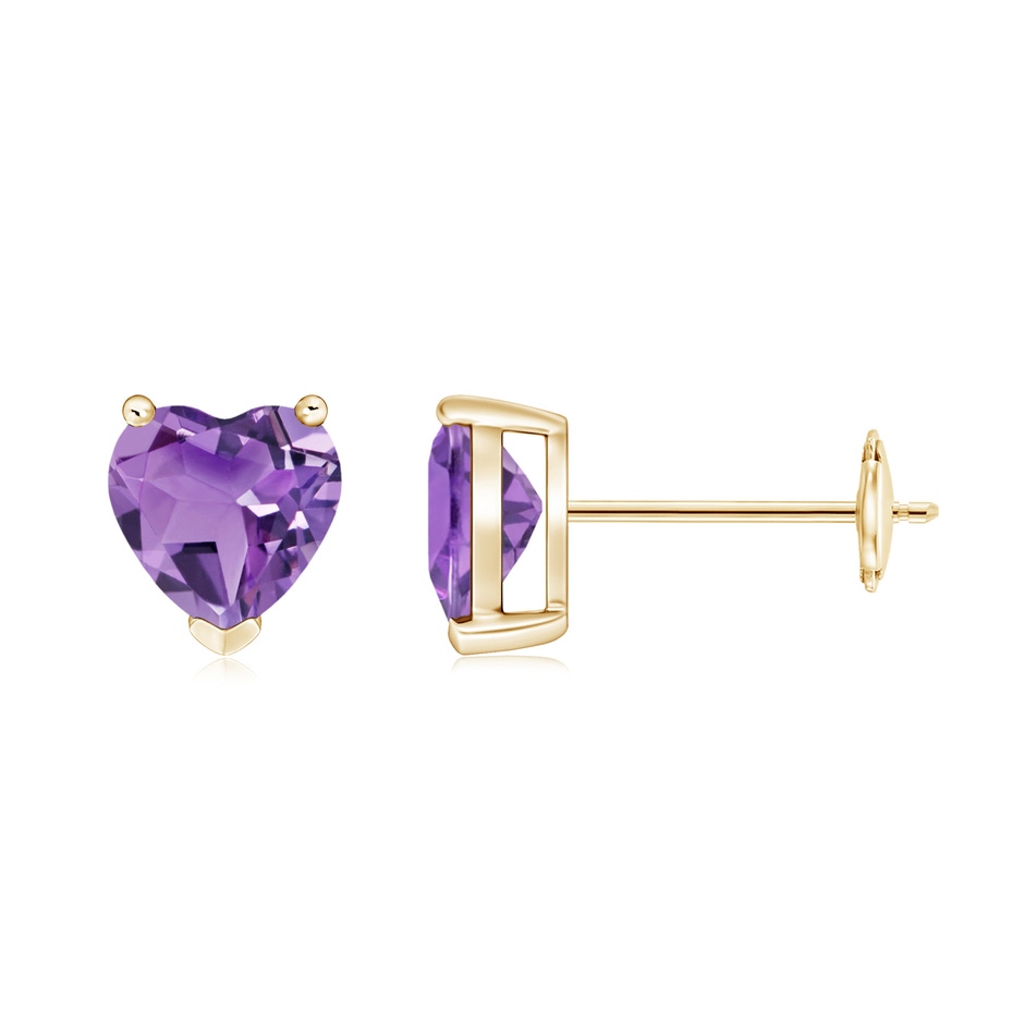 6mm A Amethyst Solitaire Heart Stud Earrings in Yellow Gold 