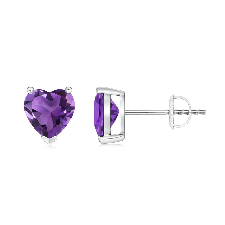 6mm AAA Amethyst Solitaire Heart Stud Earrings in P950 Platinum 