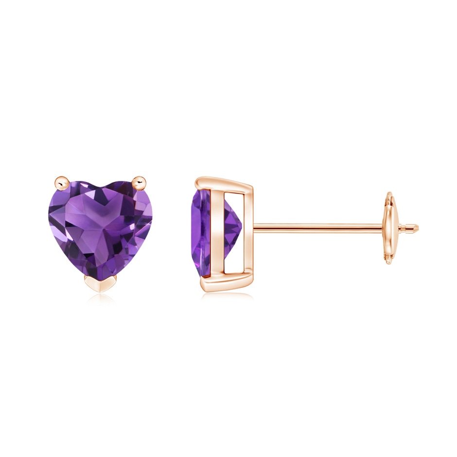 6mm AAA Amethyst Solitaire Heart Stud Earrings in Rose Gold 