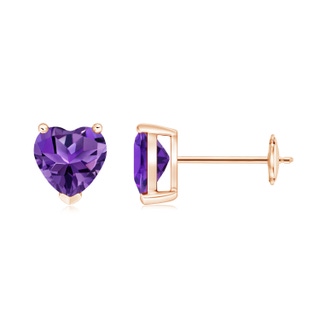 6mm AAAA Amethyst Solitaire Heart Stud Earrings in Rose Gold