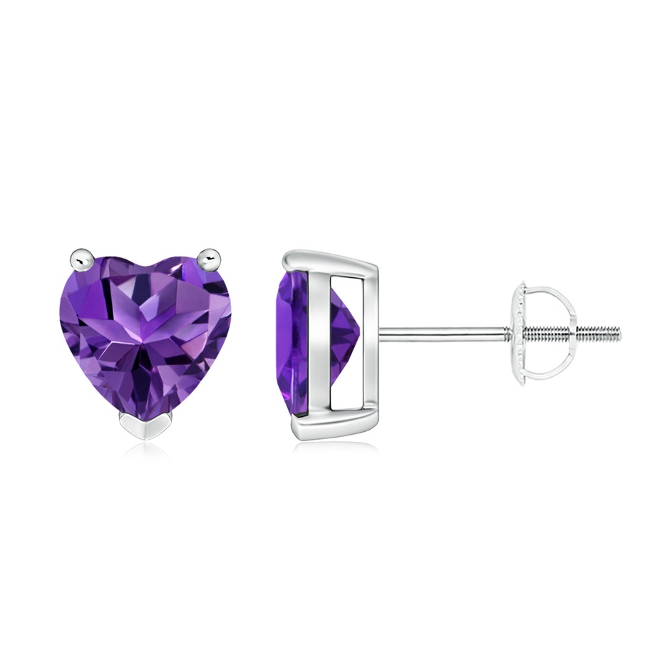 7mm AAAA Amethyst Solitaire Heart Stud Earrings in P950 Platinum 