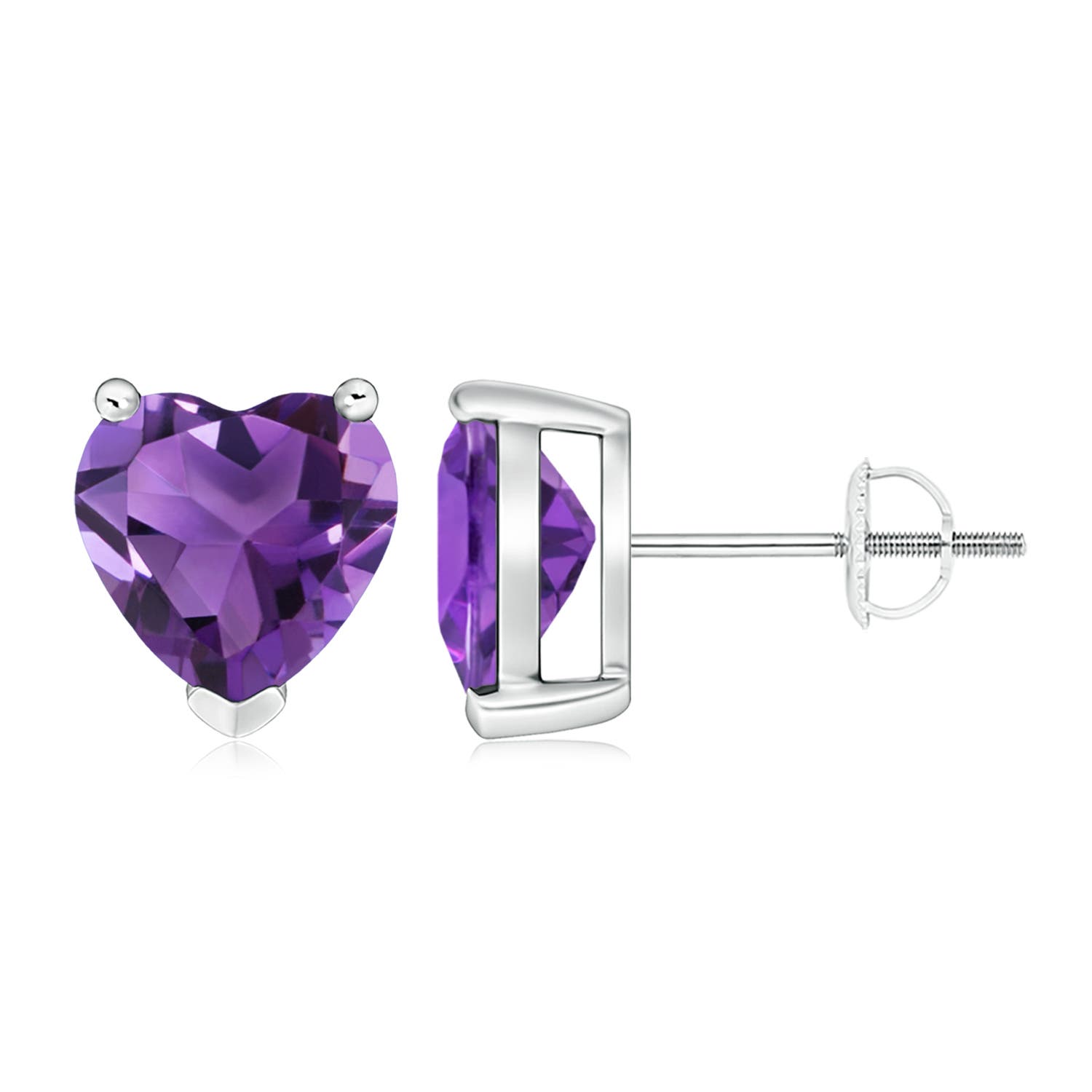 8mm AAA Amethyst Solitaire Heart Stud Earrings in P950 Platinum