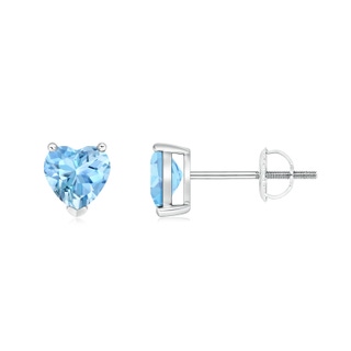 5mm AAAA Aquamarine Solitaire Heart Stud Earrings in P950 Platinum