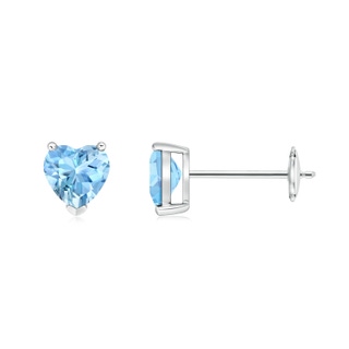 5mm AAAA Aquamarine Solitaire Heart Stud Earrings in White Gold