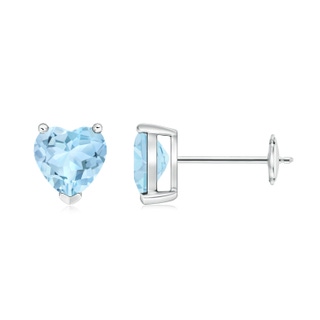 6mm AAA Aquamarine Solitaire Heart Stud Earrings in White Gold