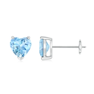 6mm AAAA Aquamarine Solitaire Heart Stud Earrings in White Gold