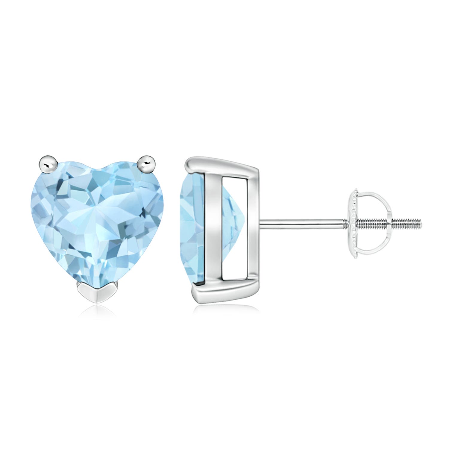 8mm AAA Aquamarine Solitaire Heart Stud Earrings in P950 Platinum